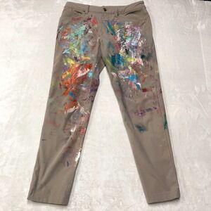 Lululemon ABC Slim Fit Warpstreme Pants Men 30x28 Beige PAINT SPLATTER THRASHED